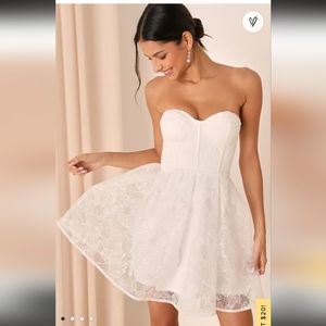 Precious Approach White Embroidered Strapless Tulle Mini Dress